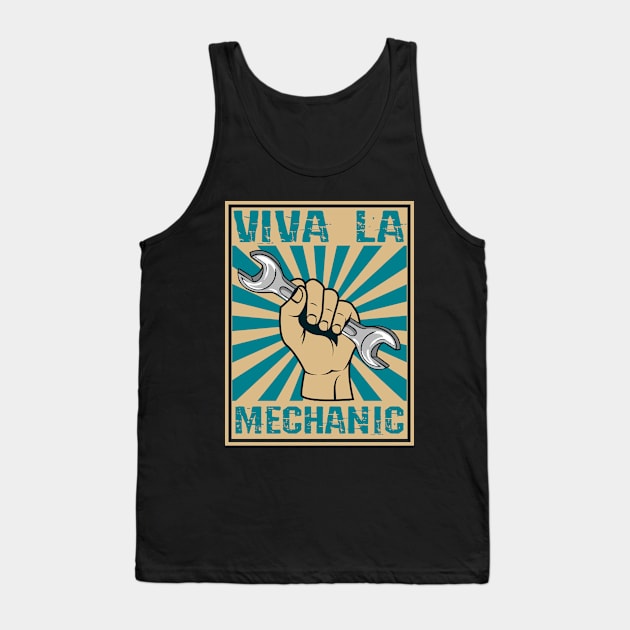 Funny Vintage Viva La Mecanico Retro- color woodblock design Tank Top by shirtontour